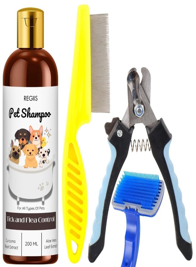 مجموعة ريجليس للعناية بالحيوانات الأليفة مع شامبو لمكافحة القراد والبراغيث، مقص أظافر احترافي، أمشاط، 200 مل (عبوة من 4 قطع) - Image 1